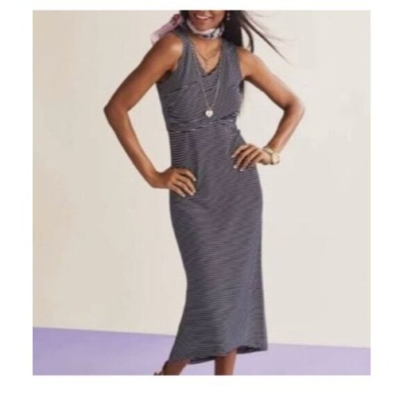Cabi stripe launch maxi dress women's size medium sleeveless knit blue white - Picture 2 of 8
